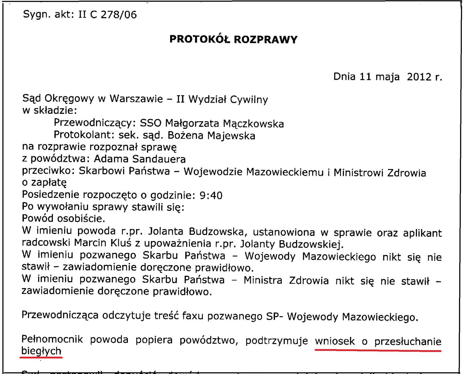 przesłuchanie iegłych